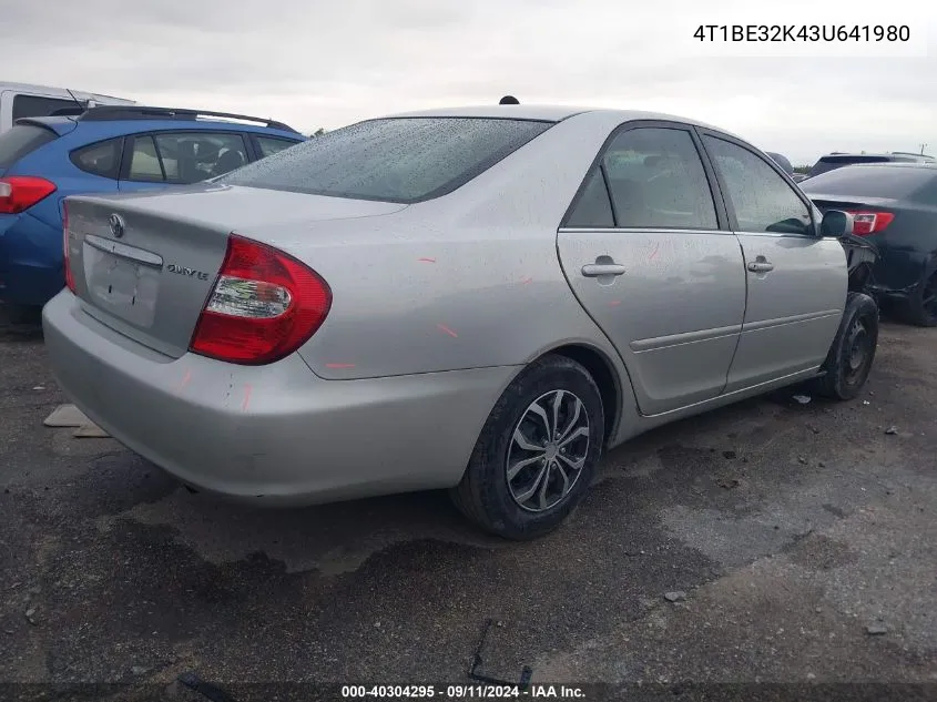 2003 Toyota Camry Le/Xle/Se VIN: 4T1BE32K43U641980 Lot: 40304295