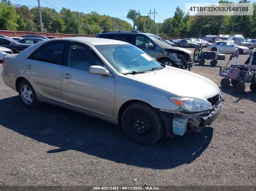 2003 Toyota Camry Le V6 VIN: 4T1BF32K93U548188 Lot: 40312482