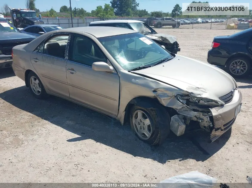 2003 Toyota Camry Le V6 VIN: 4T1BF32K93U043106 Lot: 40328113