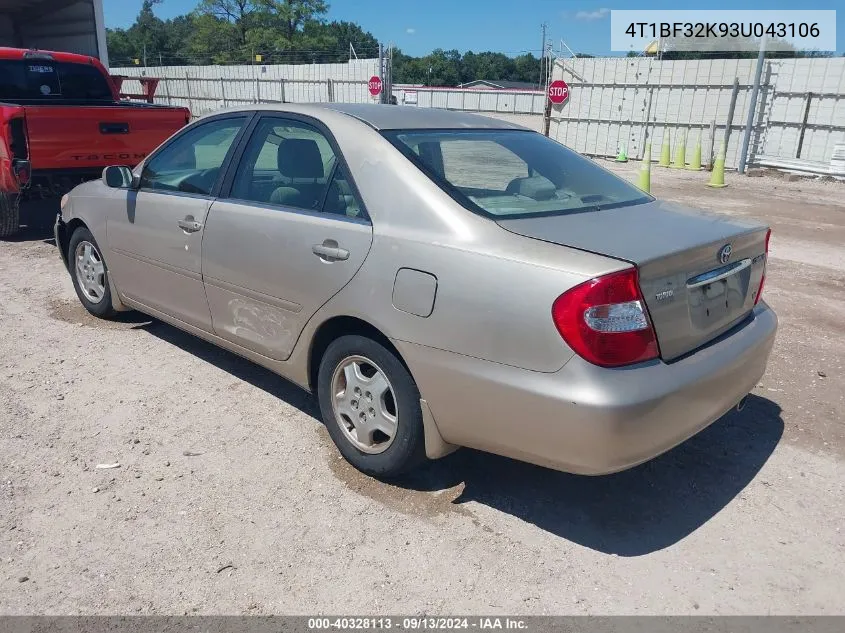 2003 Toyota Camry Le V6 VIN: 4T1BF32K93U043106 Lot: 40328113