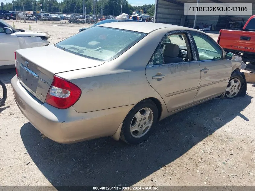 2003 Toyota Camry Le V6 VIN: 4T1BF32K93U043106 Lot: 40328113