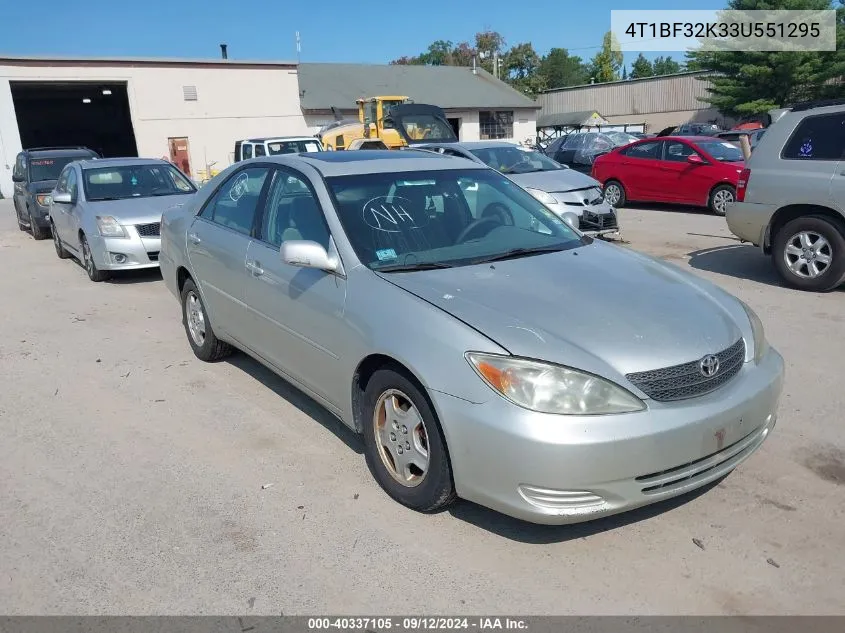 2003 Toyota Camry Le/Xle/Se VIN: 4T1BF32K33U551295 Lot: 40337105