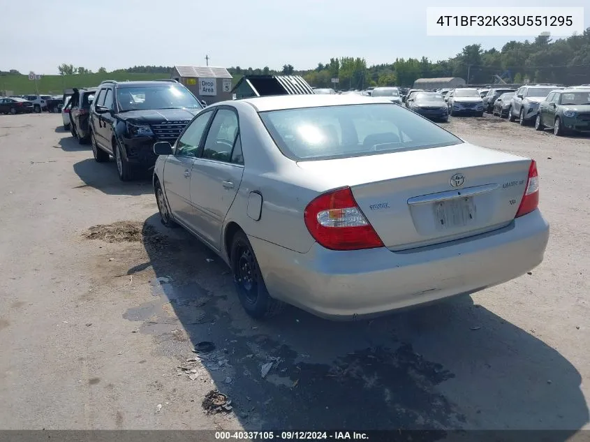 2003 Toyota Camry Le/Xle/Se VIN: 4T1BF32K33U551295 Lot: 40337105