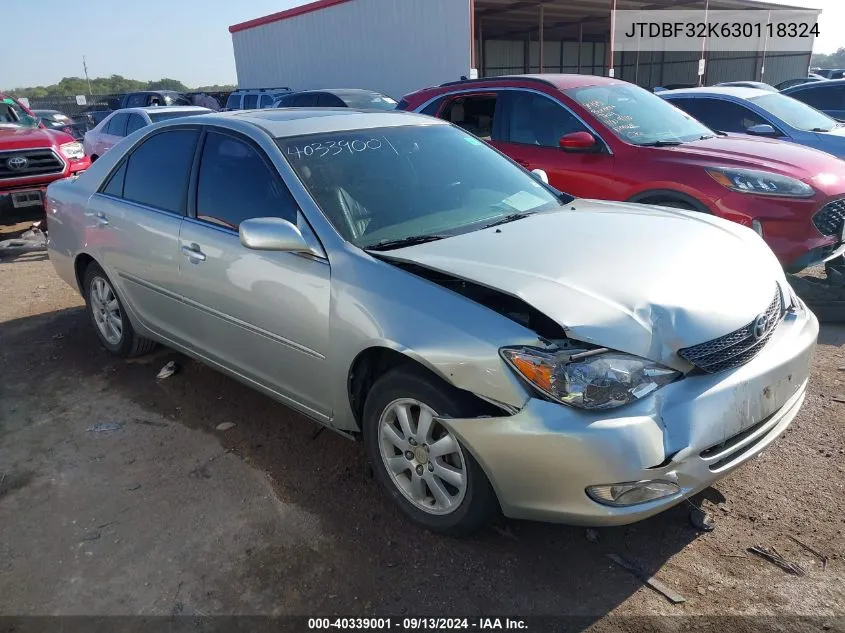 2003 Toyota Camry Xle V6 VIN: JTDBF32K630118324 Lot: 40339001