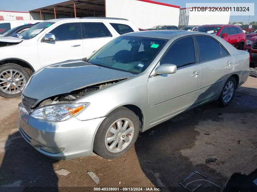 2003 Toyota Camry Xle V6 VIN: JTDBF32K630118324 Lot: 40339001