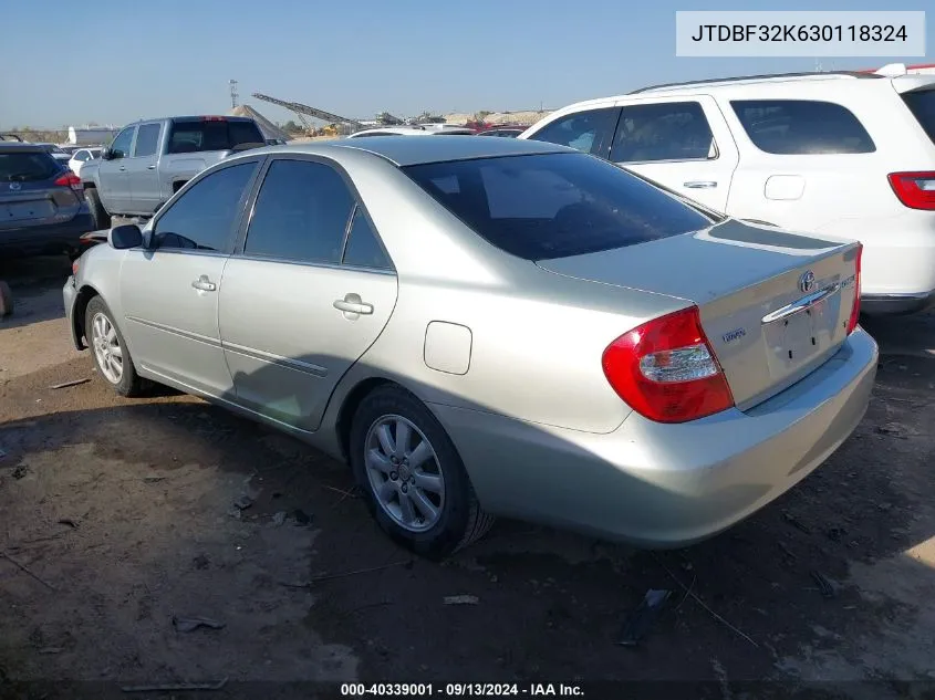 2003 Toyota Camry Xle V6 VIN: JTDBF32K630118324 Lot: 40339001