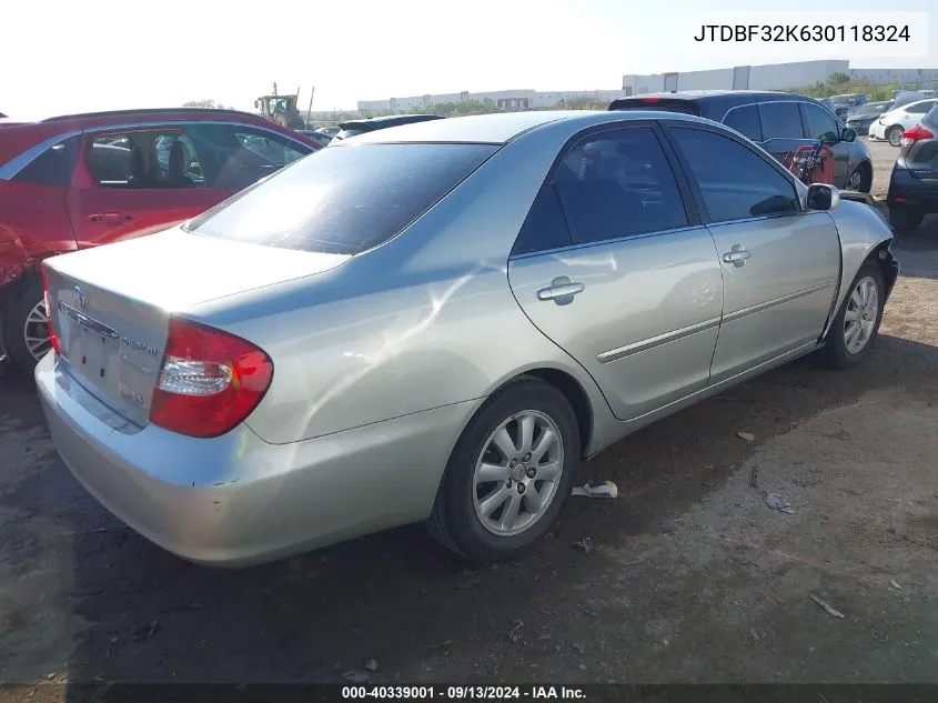 2003 Toyota Camry Xle V6 VIN: JTDBF32K630118324 Lot: 40339001