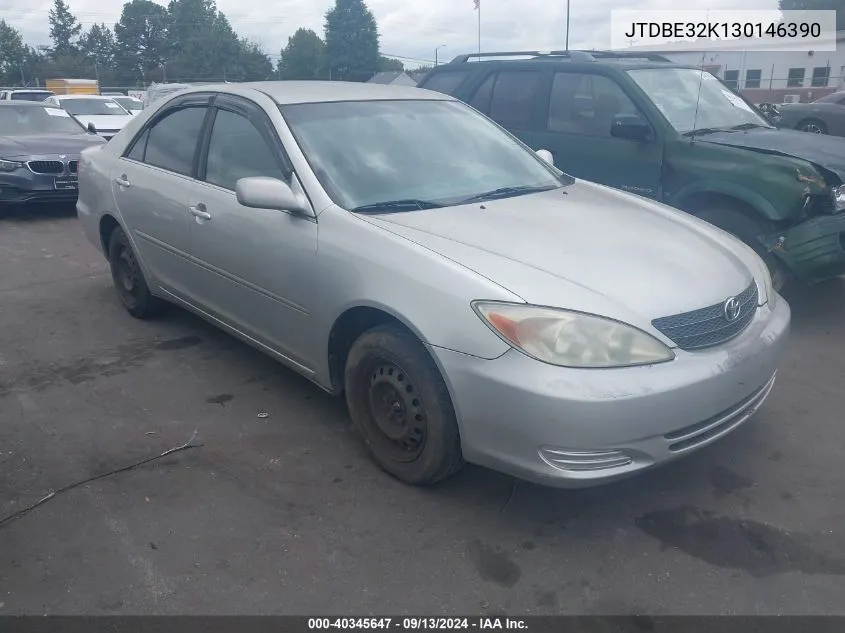 2003 Toyota Camry Le VIN: JTDBE32K130146390 Lot: 40345647