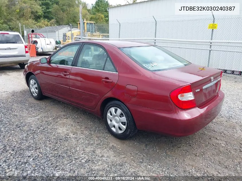 2003 Toyota Camry Le VIN: JTDBE32K030240387 Lot: 40349233