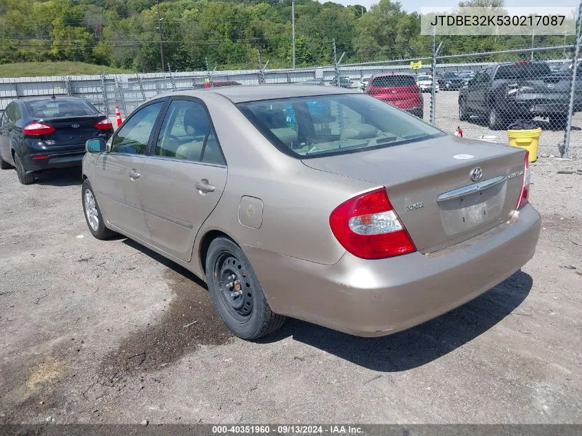 2003 Toyota Camry Le/Se/Xle VIN: JTDBE32K530217087 Lot: 40351960