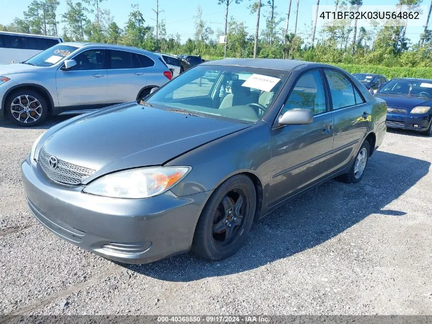 2003 Toyota Camry Le VIN: 4T1BF32K03U564862 Lot: 40368850