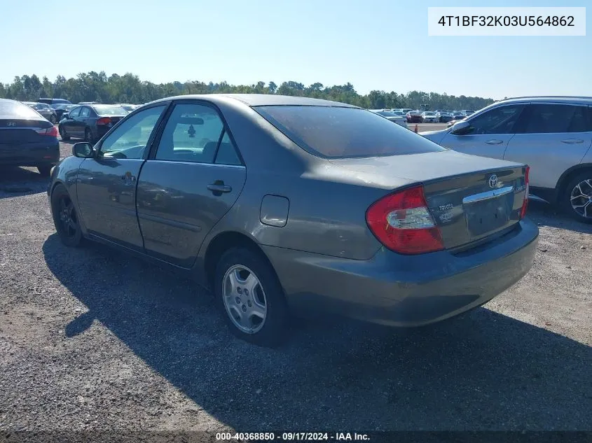 2003 Toyota Camry Le VIN: 4T1BF32K03U564862 Lot: 40368850