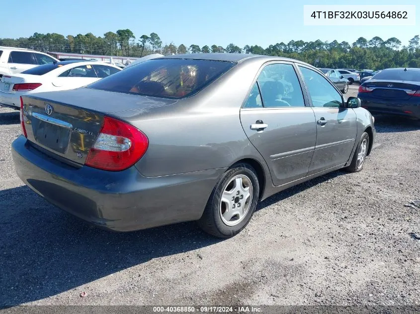 2003 Toyota Camry Le VIN: 4T1BF32K03U564862 Lot: 40368850