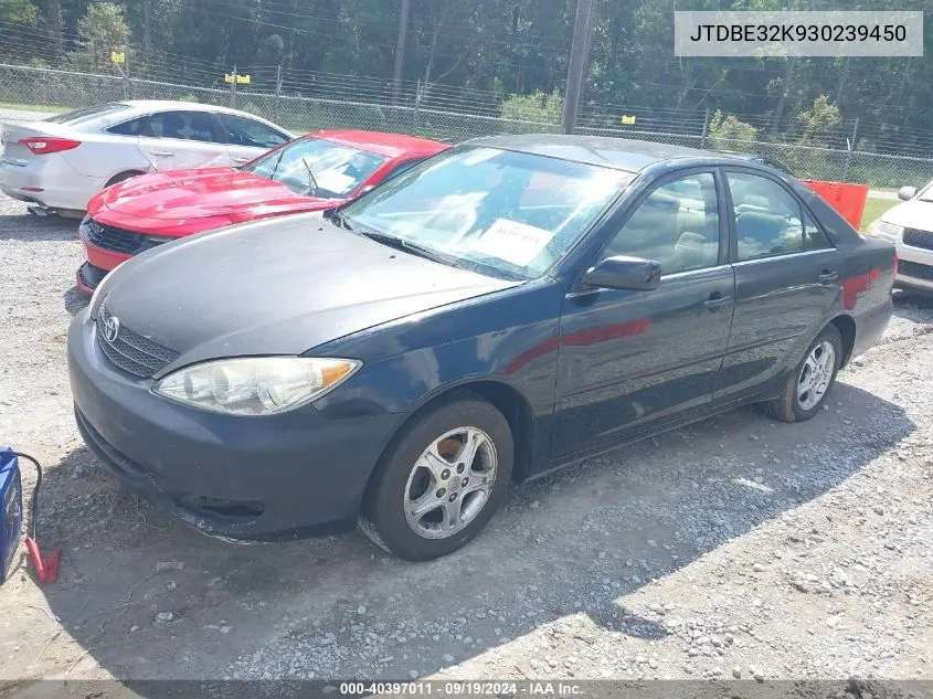 2003 Toyota Camry Le VIN: JTDBE32K930239450 Lot: 40397011