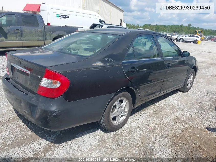 2003 Toyota Camry Le VIN: JTDBE32K930239450 Lot: 40397011