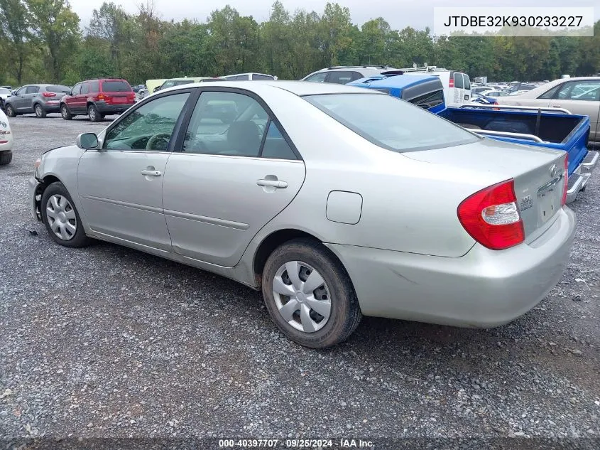 2003 Toyota Camry Le VIN: JTDBE32K930233227 Lot: 40397707