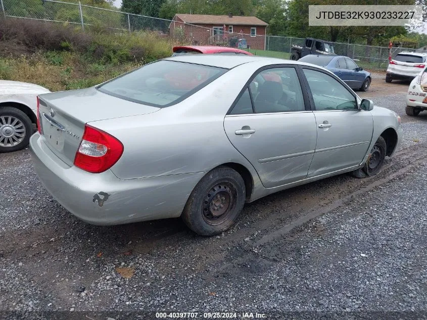 2003 Toyota Camry Le VIN: JTDBE32K930233227 Lot: 40397707