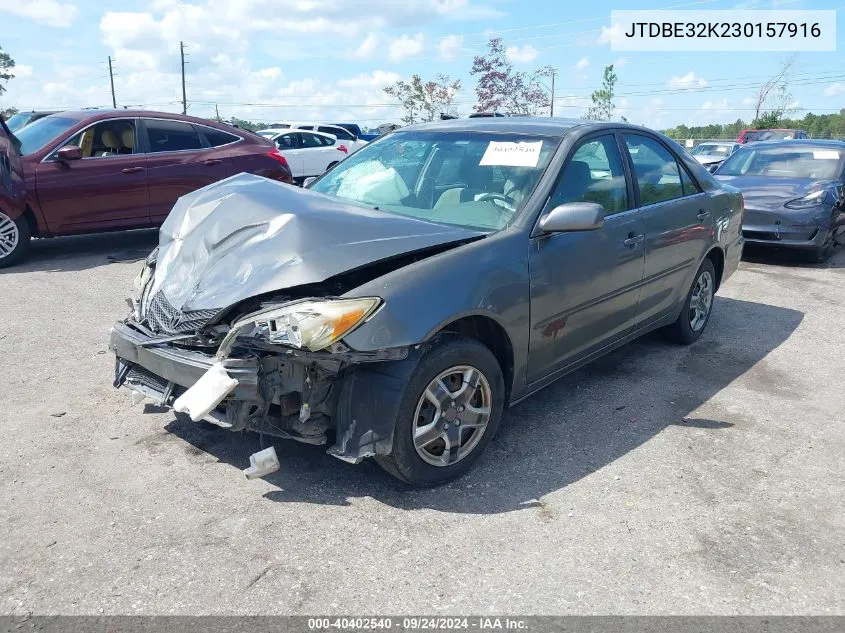 2003 Toyota Camry Le VIN: JTDBE32K230157916 Lot: 40402540