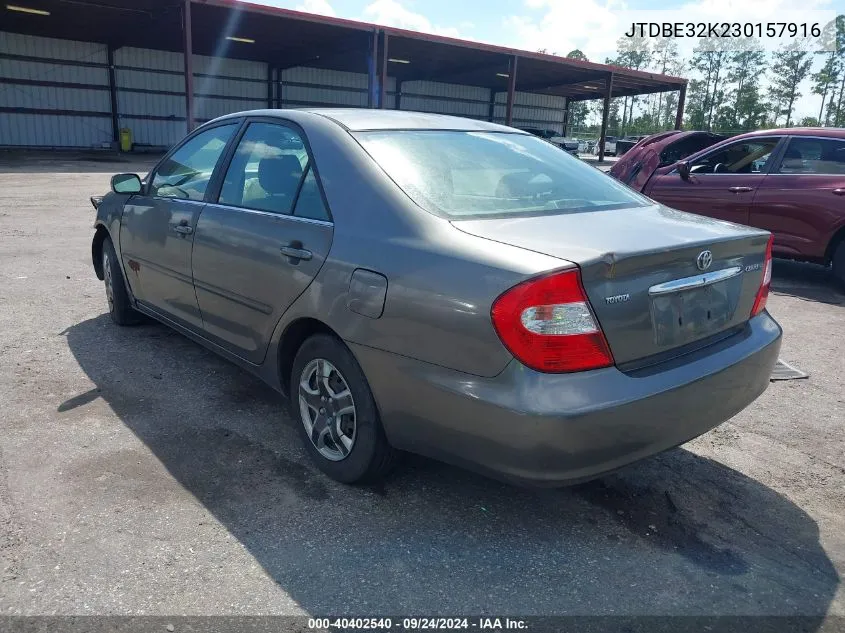 2003 Toyota Camry Le VIN: JTDBE32K230157916 Lot: 40402540