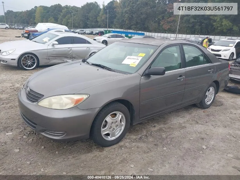 2003 Toyota Camry Le VIN: 4T1BF32K03U561797 Lot: 40410126