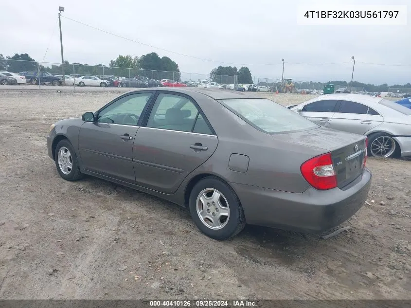 2003 Toyota Camry Le VIN: 4T1BF32K03U561797 Lot: 40410126