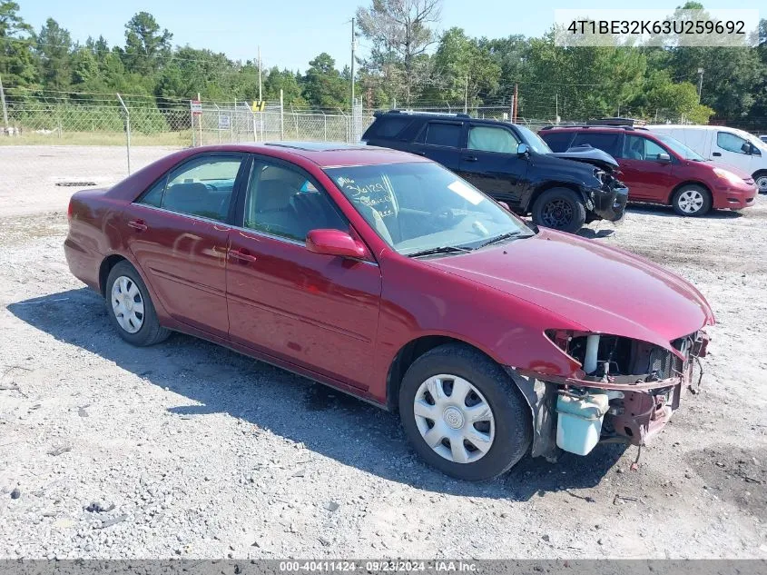 2003 Toyota Camry Le VIN: 4T1BE32K63U259692 Lot: 40411424