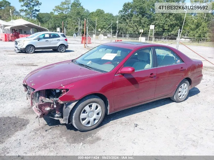 2003 Toyota Camry Le VIN: 4T1BE32K63U259692 Lot: 40411424