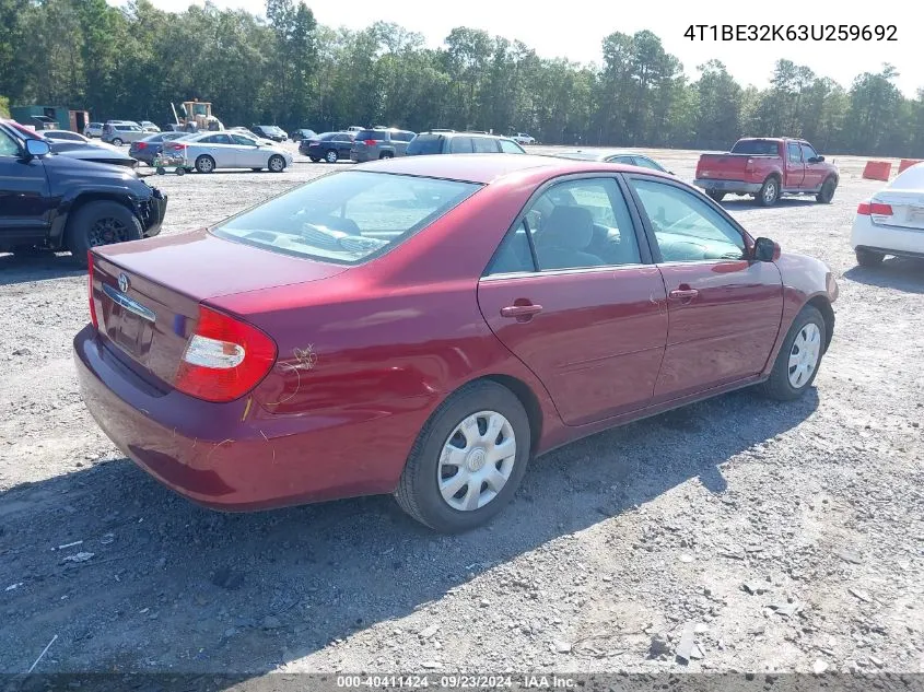 2003 Toyota Camry Le VIN: 4T1BE32K63U259692 Lot: 40411424