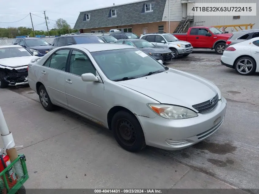 2003 Toyota Camry Le VIN: 4T1BE32K63U722415 Lot: 40414431