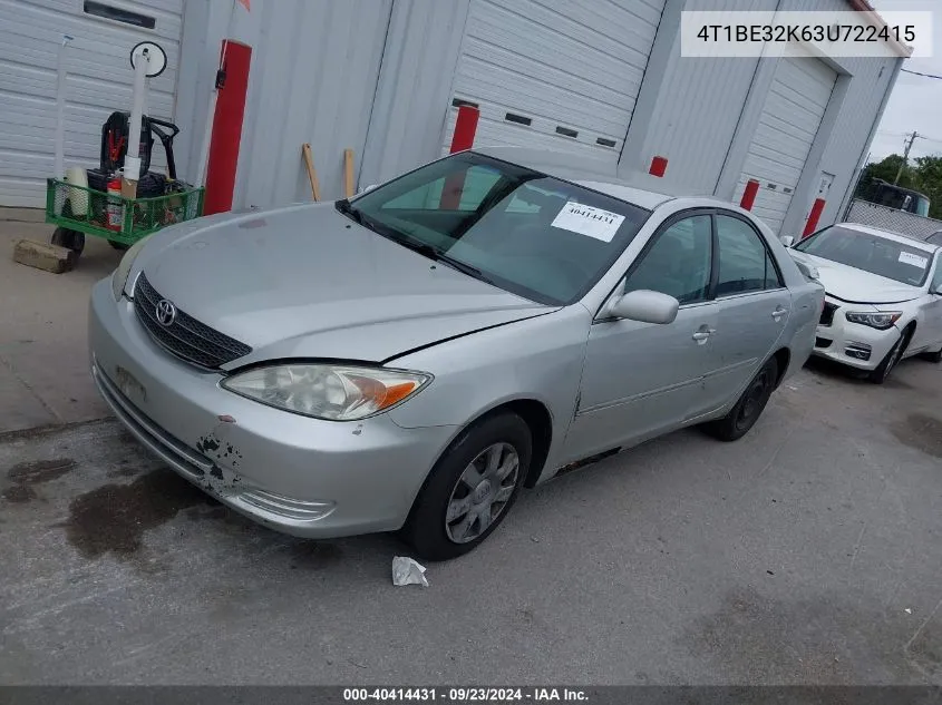 2003 Toyota Camry Le VIN: 4T1BE32K63U722415 Lot: 40414431