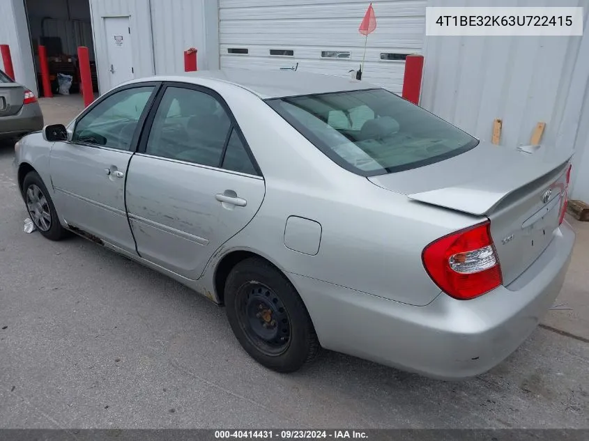 2003 Toyota Camry Le VIN: 4T1BE32K63U722415 Lot: 40414431