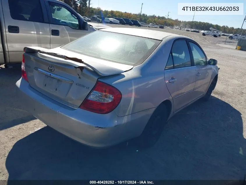 2003 Toyota Camry Le VIN: 4T1BE32K43U662053 Lot: 40428252