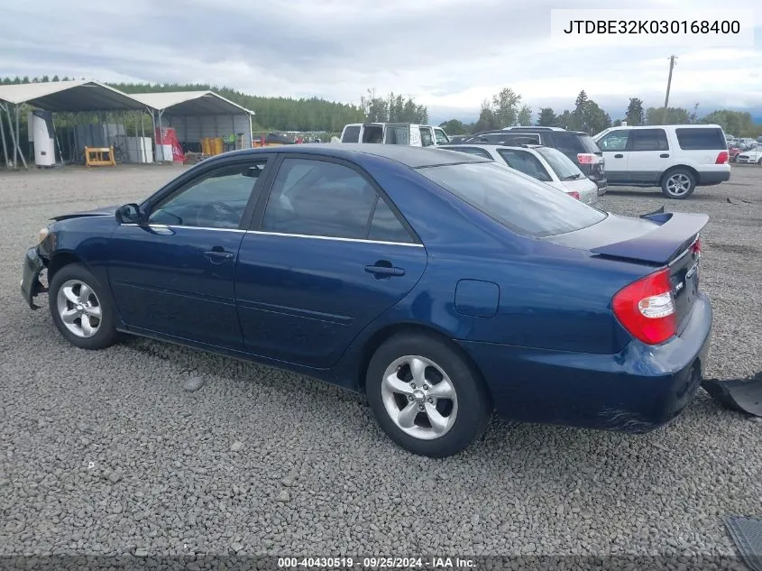 2003 Toyota Camry Le VIN: JTDBE32K030168400 Lot: 40430519