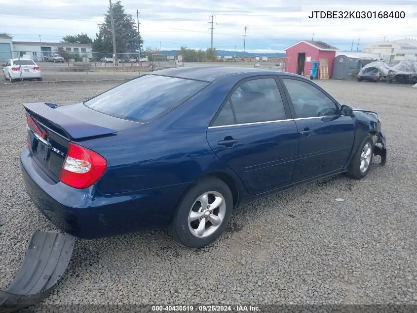 2003 Toyota Camry Le VIN: JTDBE32K030168400 Lot: 40430519