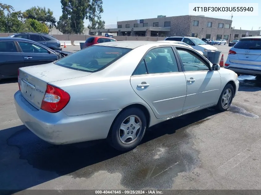 2003 Toyota Camry Le VIN: 4T1BF30K03U555940 Lot: 40447645