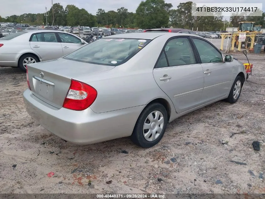 2003 Toyota Camry Le/Xle/Se VIN: 4T1BE32K33U174417 Lot: 40448371