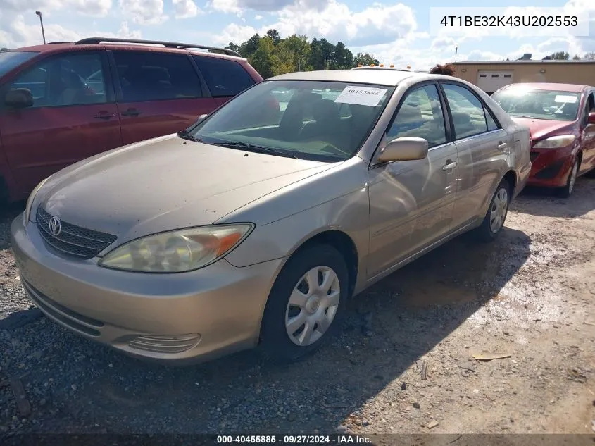 2003 Toyota Camry Le VIN: 4T1BE32K43U202553 Lot: 40455885