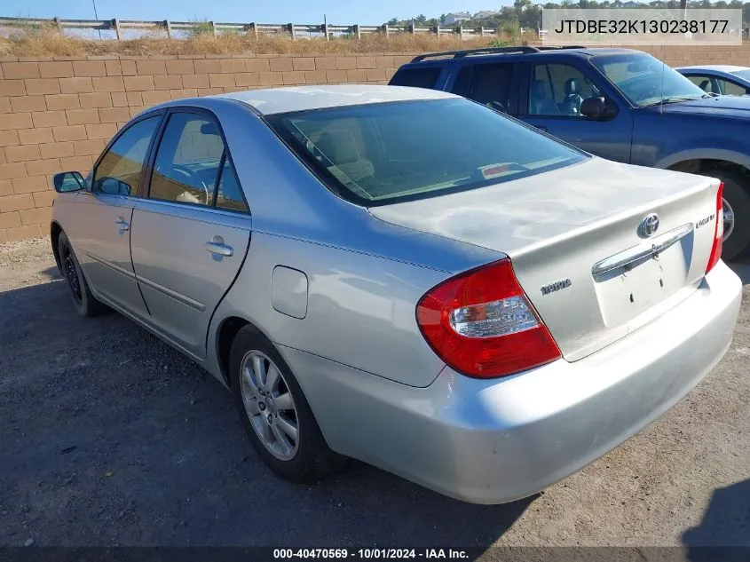 2003 Toyota Camry Xle VIN: JTDBE32K130238177 Lot: 40470569