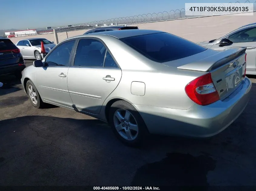 2003 Toyota Camry Se V6 VIN: 4T1BF30K53U550135 Lot: 40485609