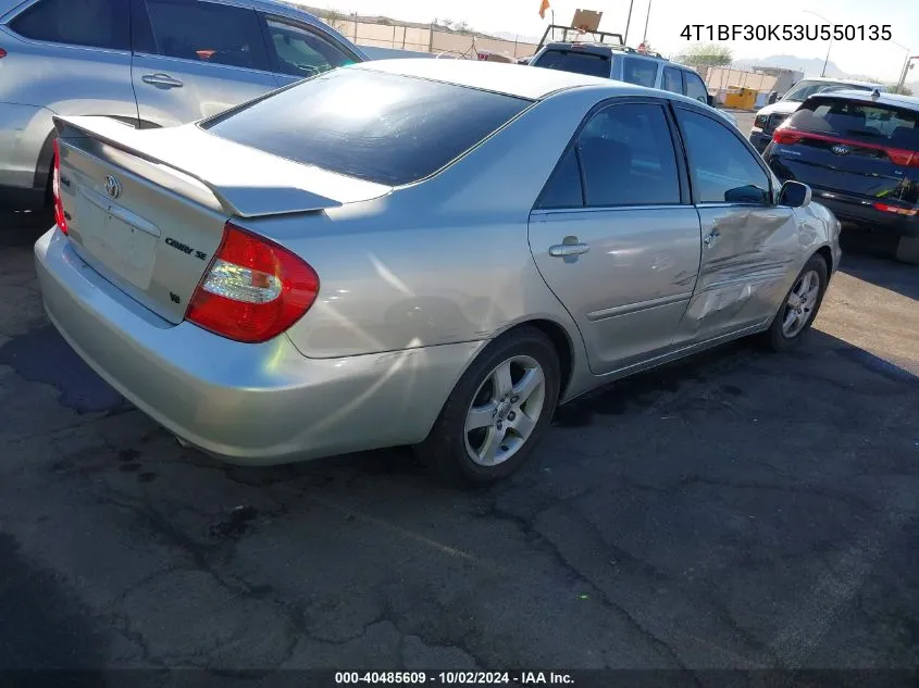 2003 Toyota Camry Se V6 VIN: 4T1BF30K53U550135 Lot: 40485609