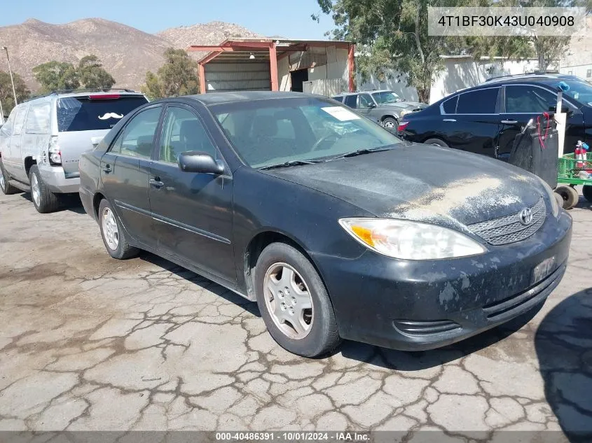 2003 Toyota Camry Le V6 VIN: 4T1BF30K43U040908 Lot: 40486391