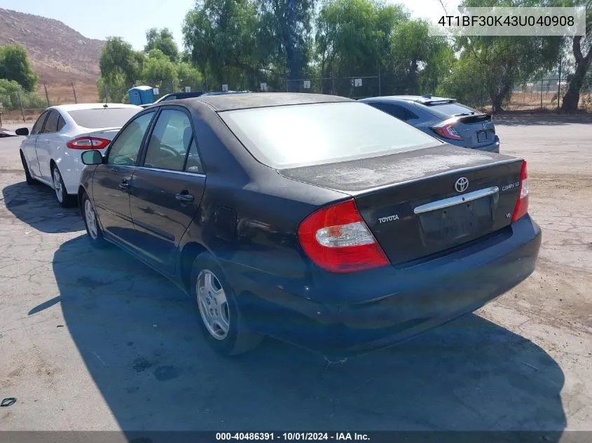 2003 Toyota Camry Le V6 VIN: 4T1BF30K43U040908 Lot: 40486391