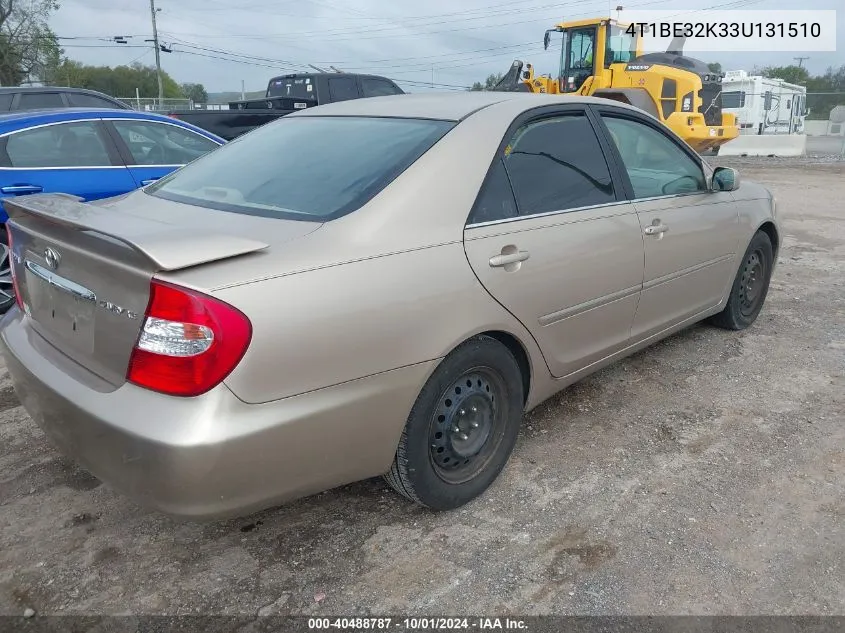 2003 Toyota Camry Xle VIN: 4T1BE32K33U131510 Lot: 40488787