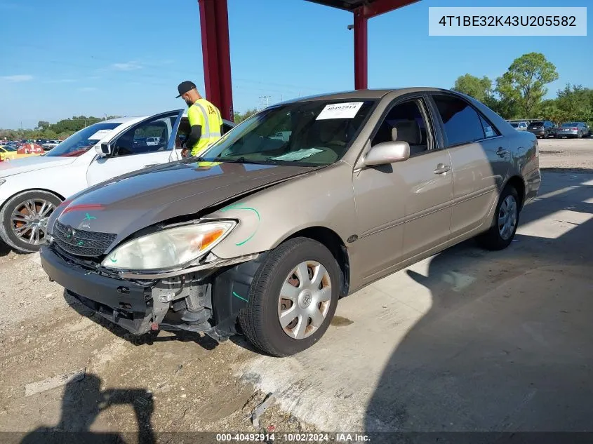 2003 Toyota Camry Le VIN: 4T1BE32K43U205582 Lot: 40492914