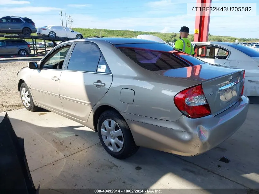 2003 Toyota Camry Le VIN: 4T1BE32K43U205582 Lot: 40492914