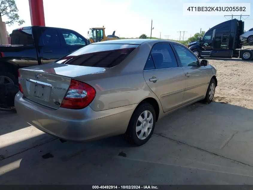 2003 Toyota Camry Le VIN: 4T1BE32K43U205582 Lot: 40492914