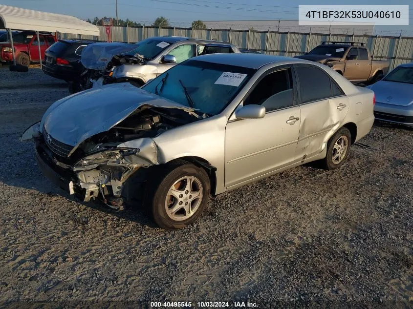 2003 Toyota Camry Le V6 VIN: 4T1BF32K53U040610 Lot: 40495545