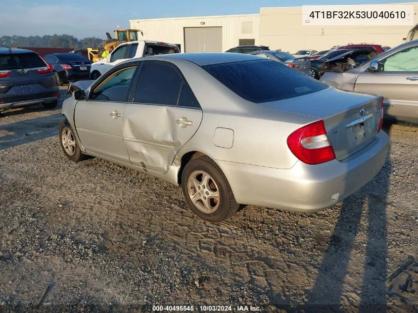 2003 Toyota Camry Le V6 VIN: 4T1BF32K53U040610 Lot: 40495545