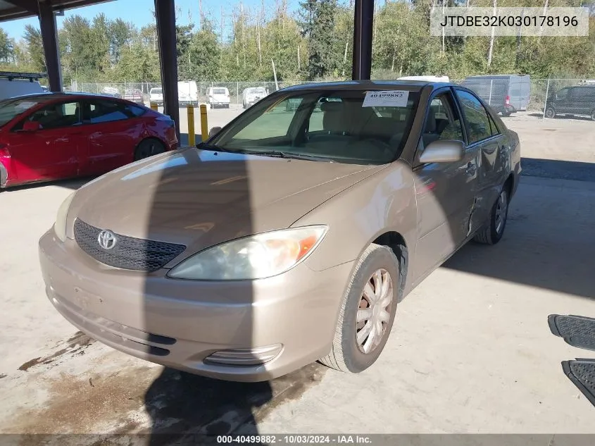 2003 Toyota Camry Le VIN: JTDBE32K030178196 Lot: 40499882