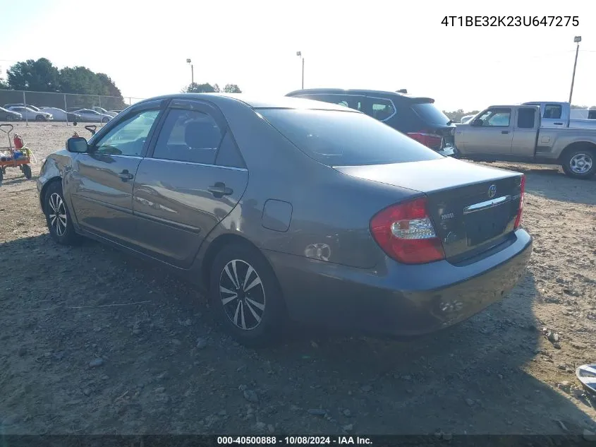 2003 Toyota Camry Le/Xle/Se VIN: 4T1BE32K23U647275 Lot: 40500888